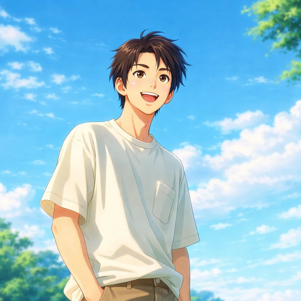 Anime Boy Under a Blue Sky